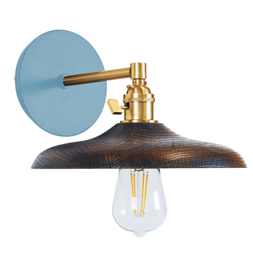 Montclair Lightworks SCM410-54-91 Uno 10" wall sconce, with wood shade,  Light Blue with Brushed Brass hardware